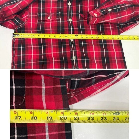 Stussy Mens Red Plaid Flannel Shirt Shacket Size Medium Button Fleece Lined - Picture 11 of 14
